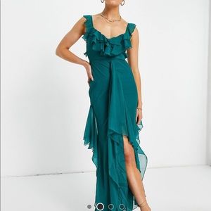 ASOs Design Ruffle Detail Maxi Dress with Dipped Hem